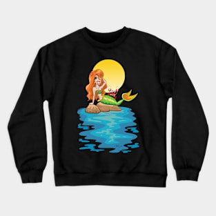 Mermaid Relaxes on Rocks with Crab Crewneck Sweatshirt